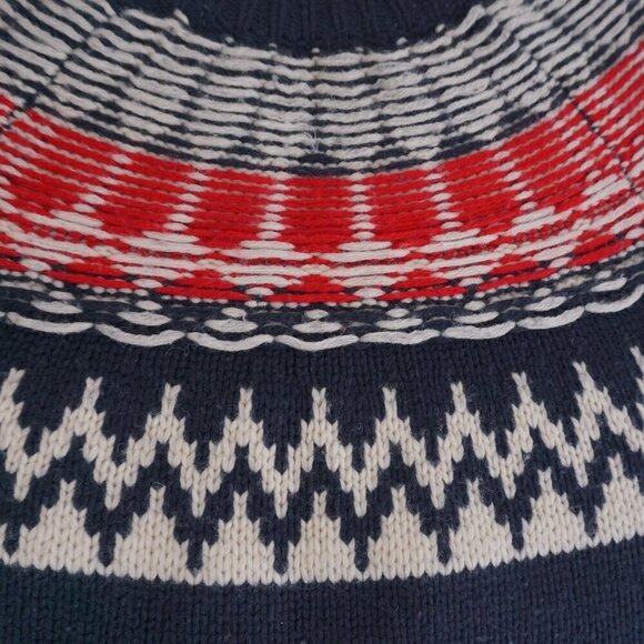 Roots Navy Red Cottagecore Knit 50% Wool Fisherman Fair Isle Crewneck Sweater XS - Picture 13 of 13